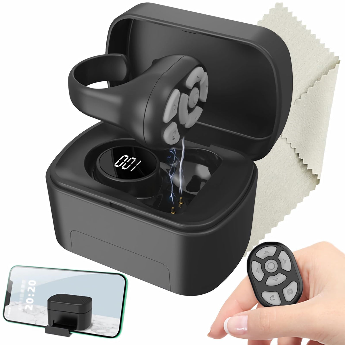 3-in-1 Wireless Mobile Selfie Cell Phone Remote Ring for iPhone iPad iOS Android