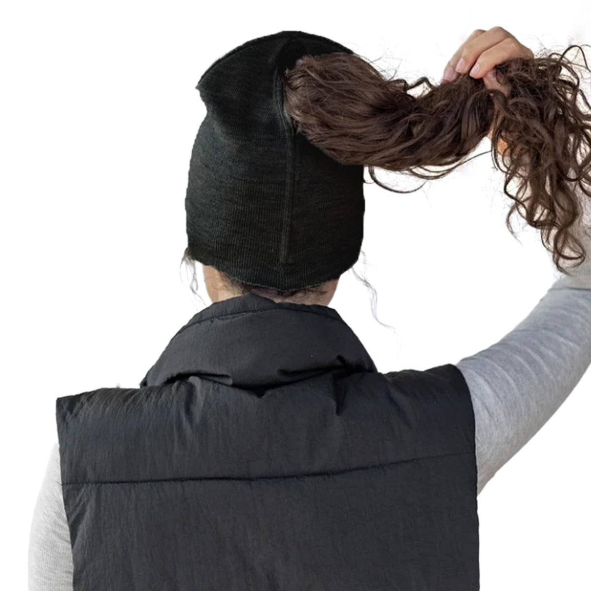 Magnetic Opening Ponytail Beanie Cap for Women Winter Knit Cuffed Hat