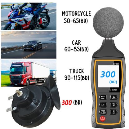 300DB Super Loud Train Horns，12V Loud Dual-Tone Waterproof Electric Snail Horn Kit