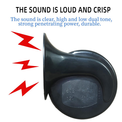 300DB Super Loud Train Horns，12V Loud Dual-Tone Waterproof Electric Snail Horn Kit
