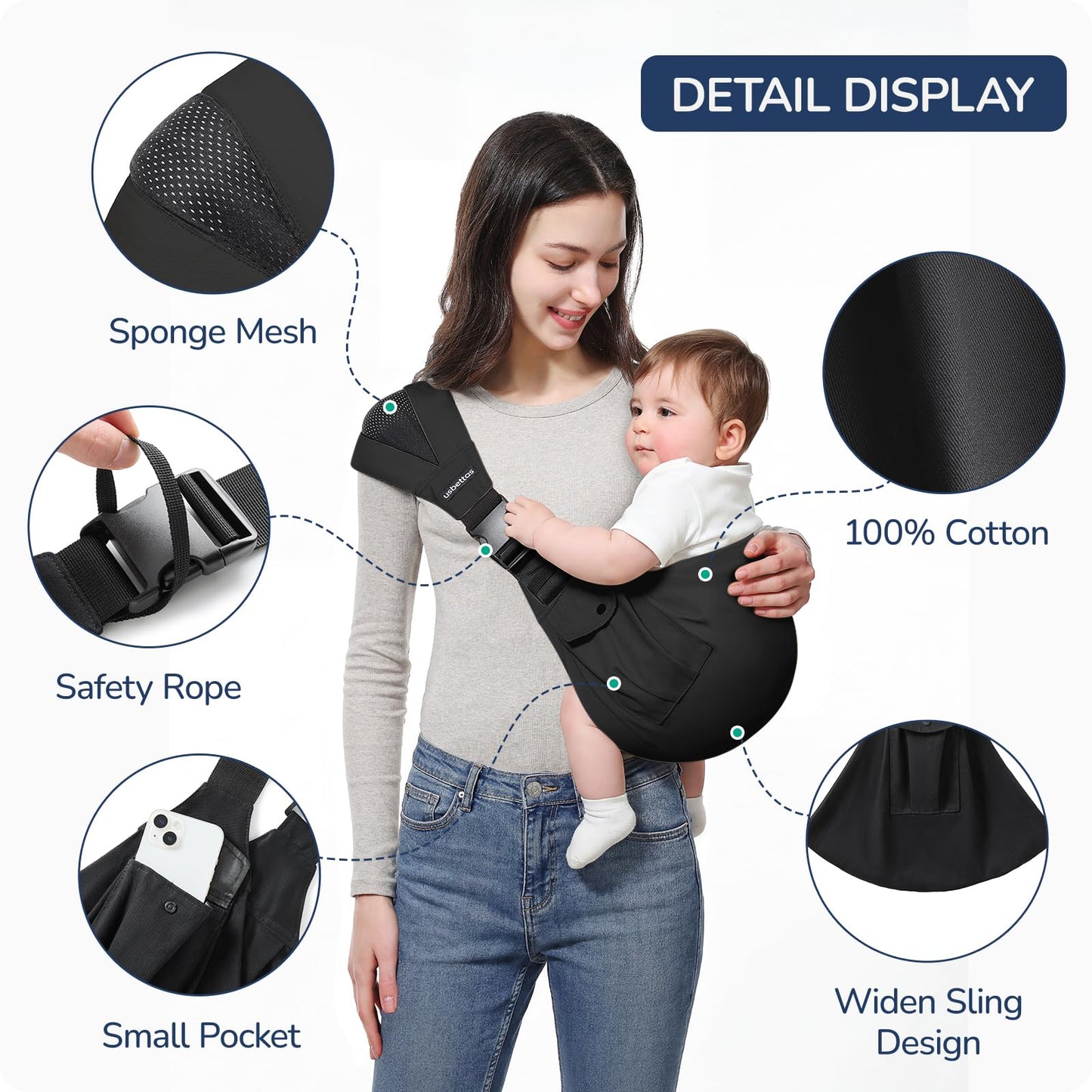 Baby Sling Carrier Toddler Sling Carrier Newborn to Toddler 6-40 lbs