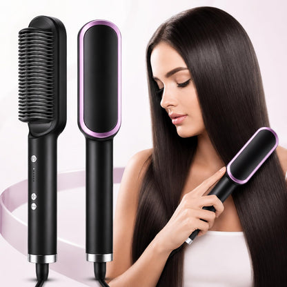 Negative Ion Hair Straightener Styling Comb,Portable Electric Brush and Curler,