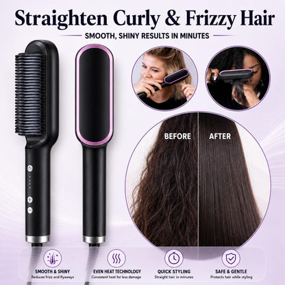 Negative Ion Hair Straightener Styling Comb,Portable Electric Brush and Curler,