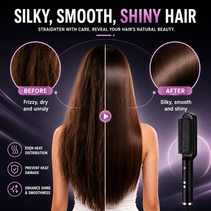 Negative Ion Hair Straightener Styling Comb,Portable Electric Brush and Curler,