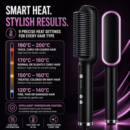 Negative Ion Hair Straightener Styling Comb,Portable Electric Brush and Curler,