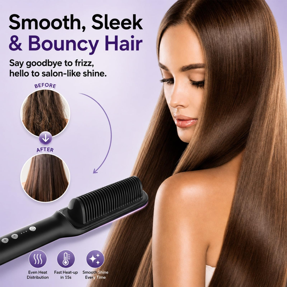 Negative Ion Hair Straightener Styling Comb,Portable Electric Brush and Curler,