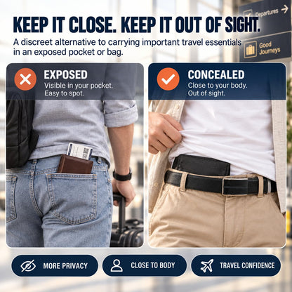 3-in-1 Travel Pocket Passport Holder Slim Wallet, Hidden Anti-theft Belt Pouch
