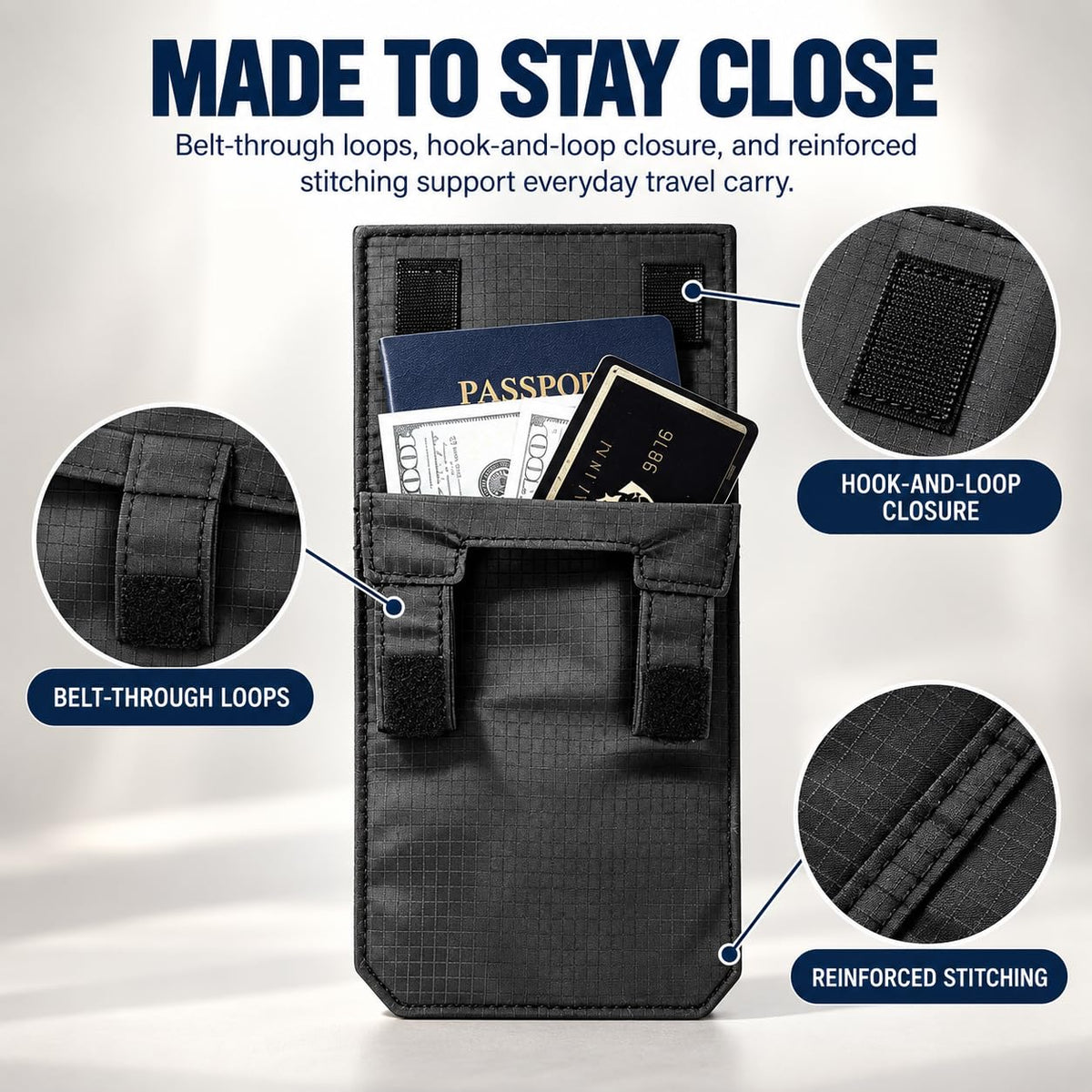 3-in-1 Travel Pocket Passport Holder Slim Wallet, Hidden Anti-theft Belt Pouch