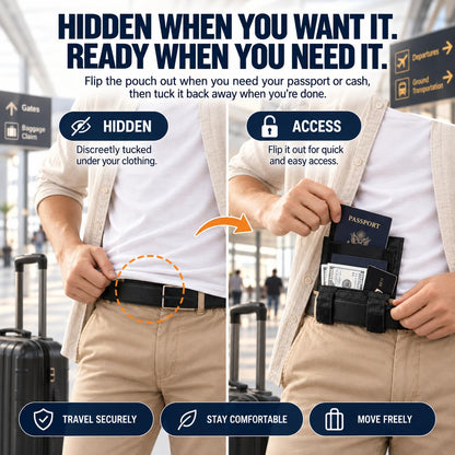 3-in-1 Travel Pocket Passport Holder Slim Wallet, Hidden Anti-theft Belt Pouch