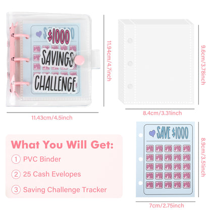 2 Pack Mini Portable Money Saving Challenge Binder,Save $1000 Envelopes