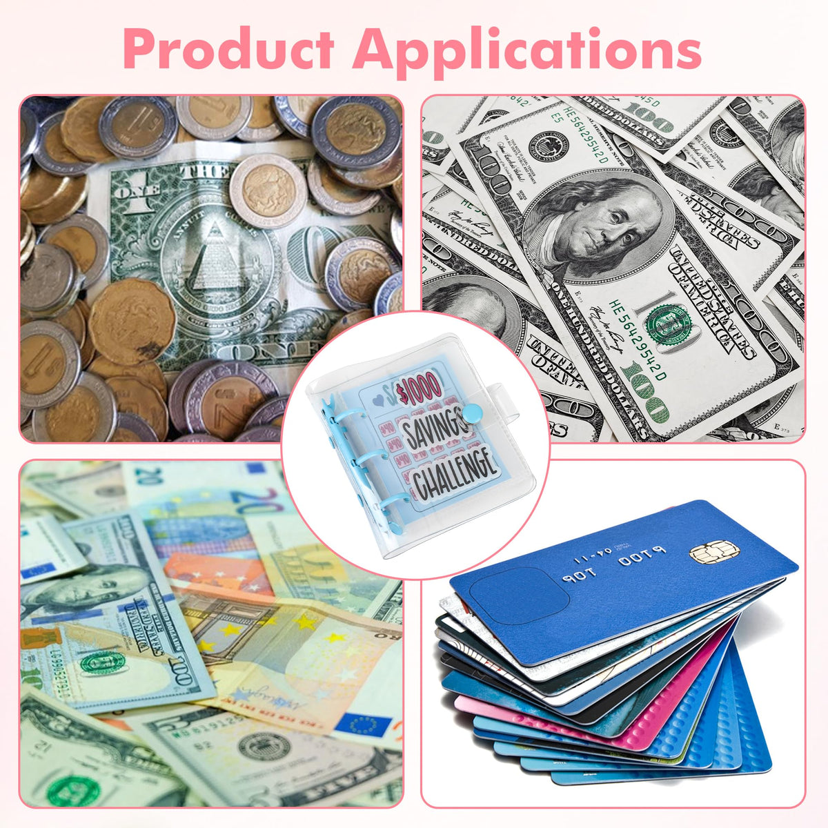 2 Pack Mini Portable Money Saving Challenge Binder,Save $1000 Envelopes