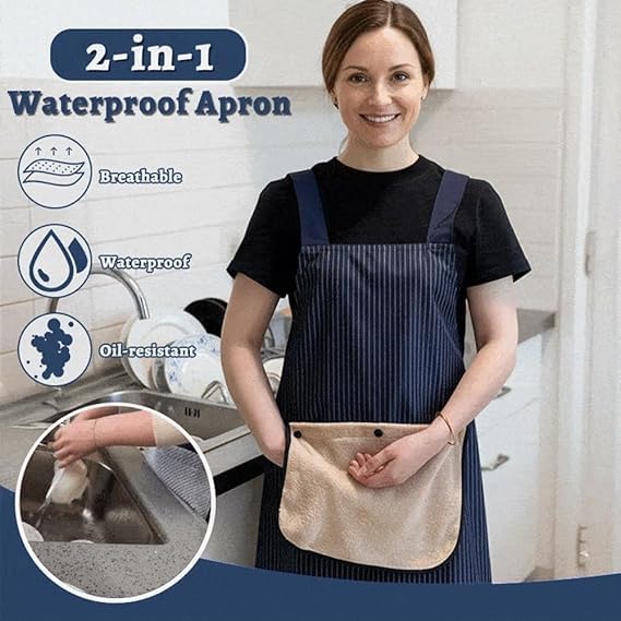 Apron with Detachable Towel and Pockets,Cross-Back Design, Waterproof Lightweight Fabric