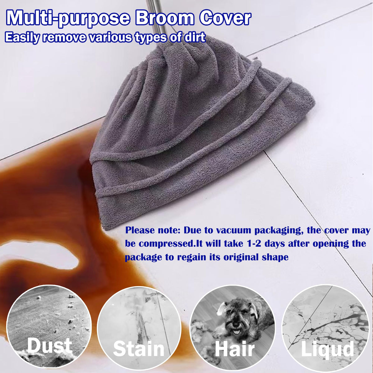 4 Pcs Broom Cloth Covers Wet or Dry Cleaning Mops with Adjustable Drawstring Closure