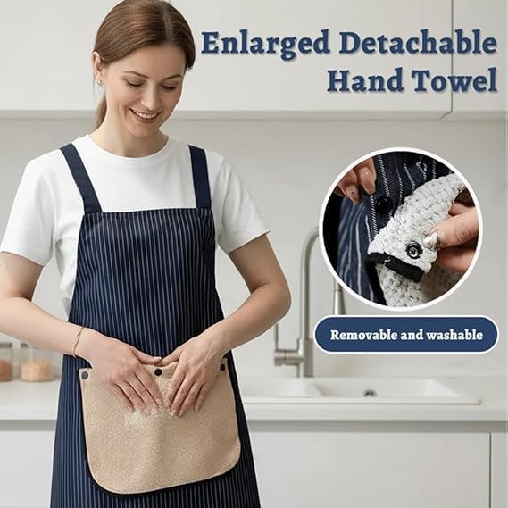 Apron with Detachable Towel and Pockets,Cross-Back Design, Waterproof Lightweight Fabric