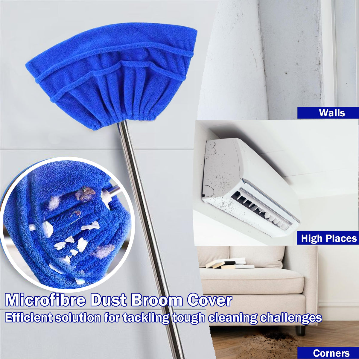 4 Pcs Broom Cloth Covers Wet or Dry Cleaning Mops with Adjustable Drawstring Closure