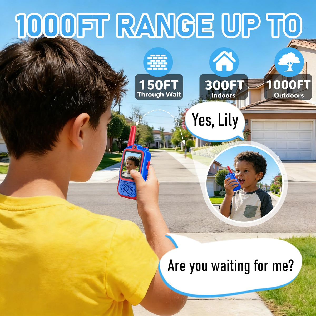 2 Pack Video Walkie Talkies for Kids, Long Range Walkie-Talkie Toys for Indoor Outdoor Fun