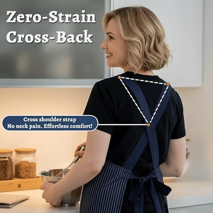 Apron with Detachable Towel and Pockets,Cross-Back Design, Waterproof Lightweight Fabric