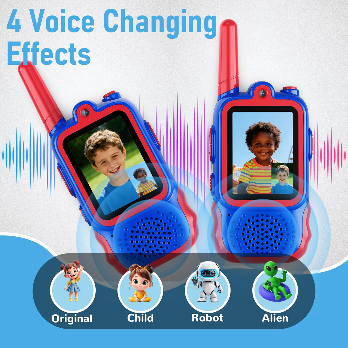 2 Pack Video Walkie Talkies for Kids, Long Range Walkie-Talkie Toys for Indoor Outdoor Fun