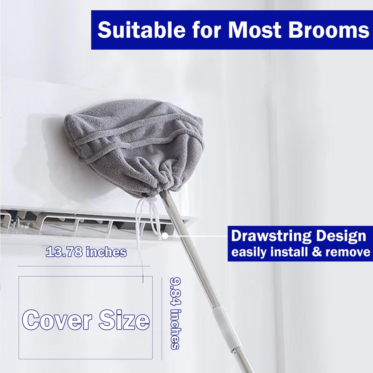 4 Pcs Broom Cloth Covers Wet or Dry Cleaning Mops with Adjustable Drawstring Closure