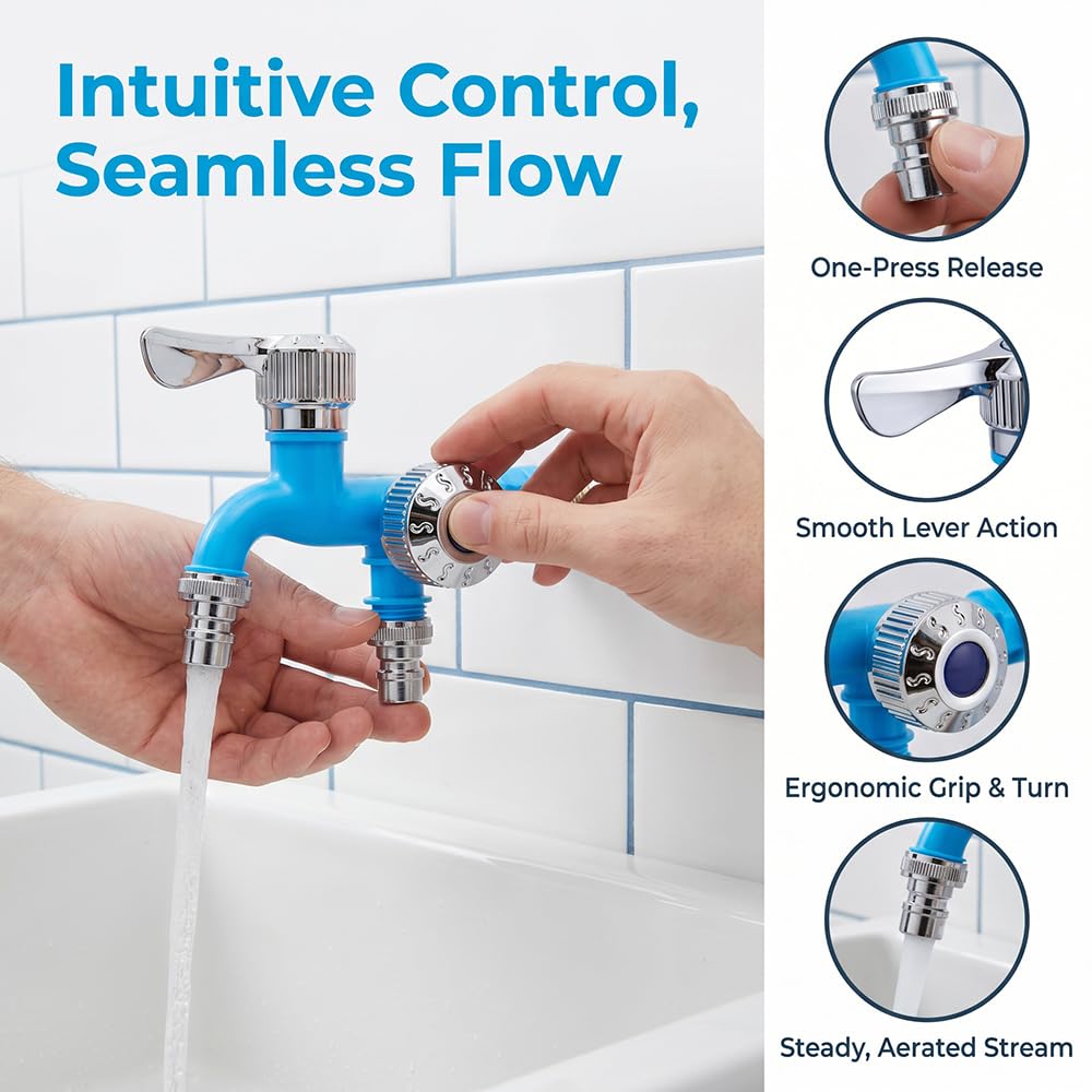 2-in-1 Multi-Functional Water Tap Faucet with Dual Valves