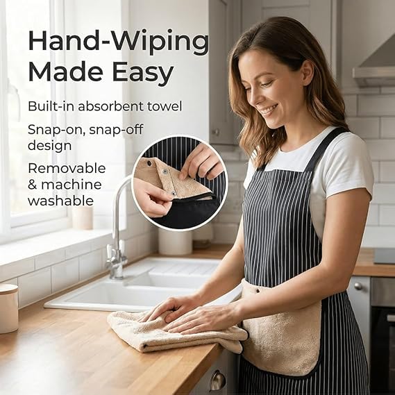 Apron with Detachable Towel and Pockets,Cross-Back Design, Waterproof Lightweight Fabric