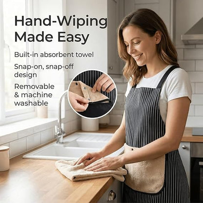Apron with Detachable Towel and Pockets,Cross-Back Design, Waterproof Lightweight Fabric
