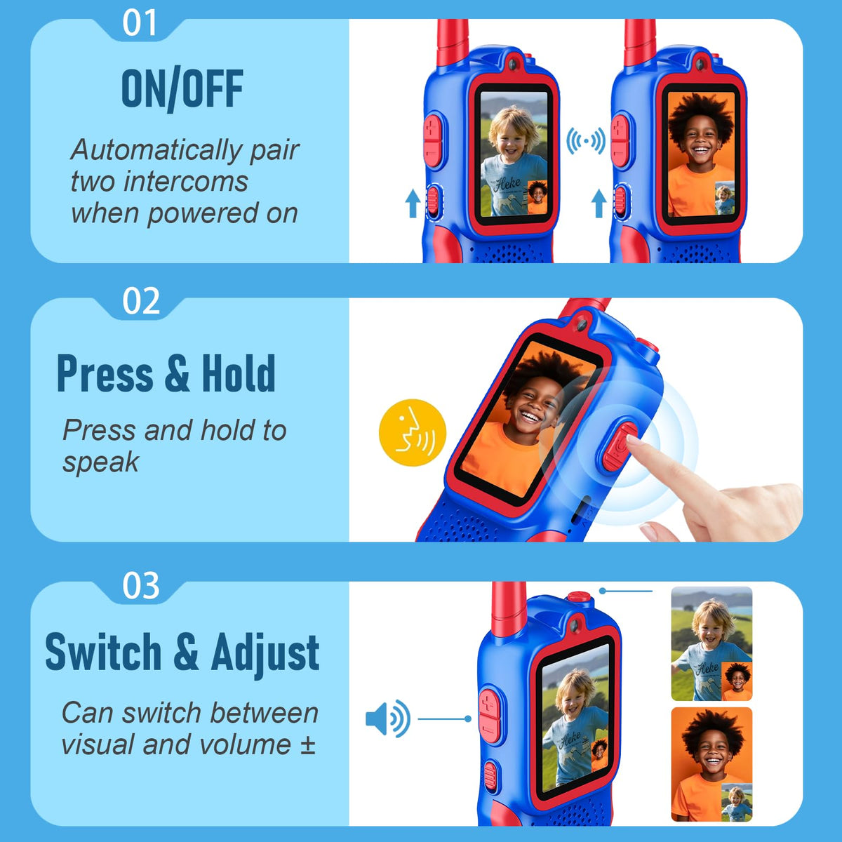2 Pack Video Walkie Talkies for Kids, Long Range Walkie-Talkie Toys for Indoor Outdoor Fun