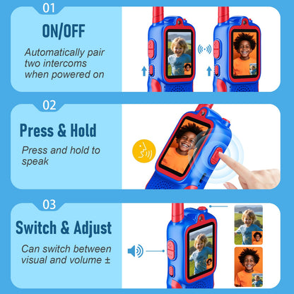 2 Pack Video Walkie Talkies for Kids, Long Range Walkie-Talkie Toys for Indoor Outdoor Fun