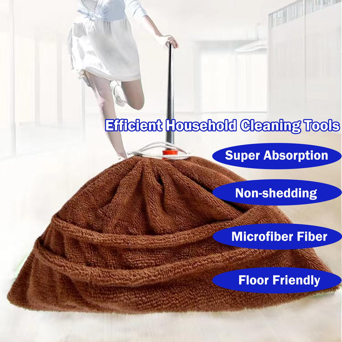 4 Pcs Broom Cloth Covers Wet or Dry Cleaning Mops with Adjustable Drawstring Closure