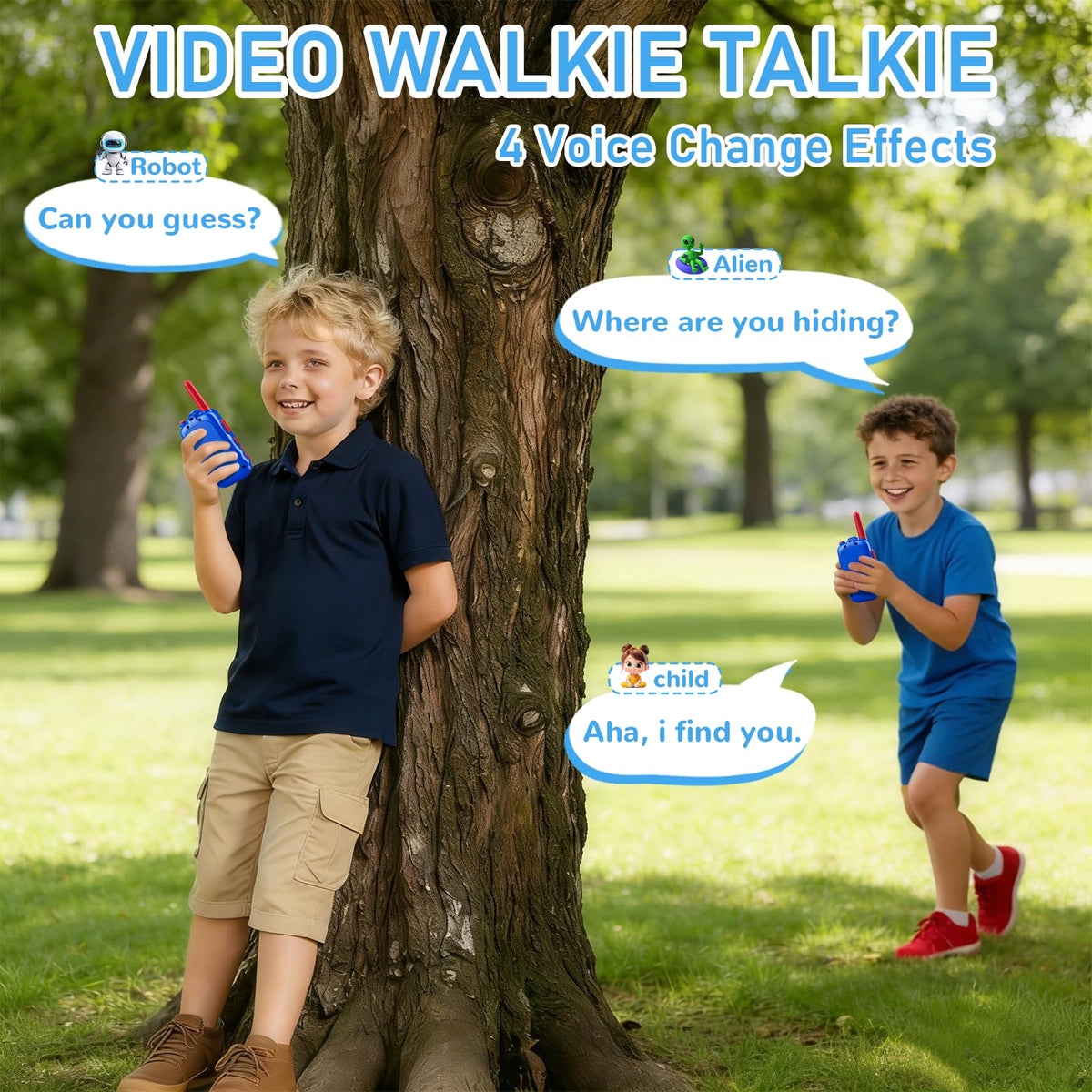 2 Pack Video Walkie Talkies for Kids, Long Range Walkie-Talkie Toys for Indoor Outdoor Fun
