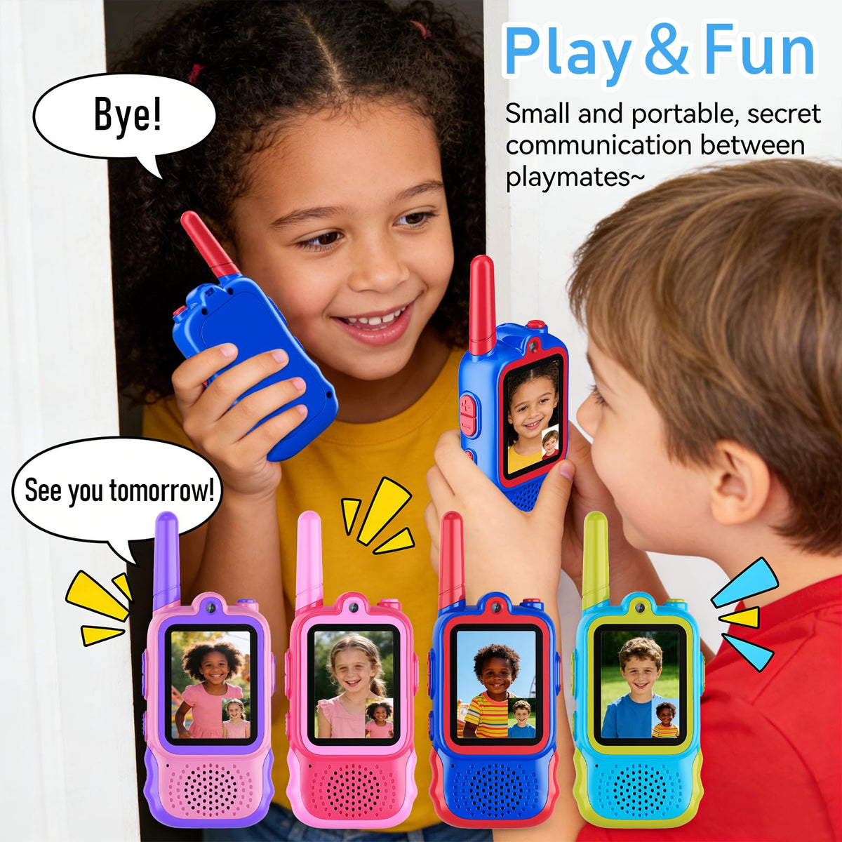 2 Pack Video Walkie Talkies for Kids, Long Range Walkie-Talkie Toys for Indoor Outdoor Fun