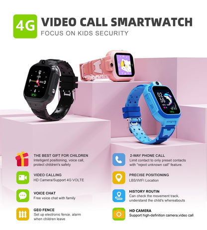 4G Kids Smart Watch GPS Tracker,Two Way Call Video Calling Voice Chat SOS Class Mode
