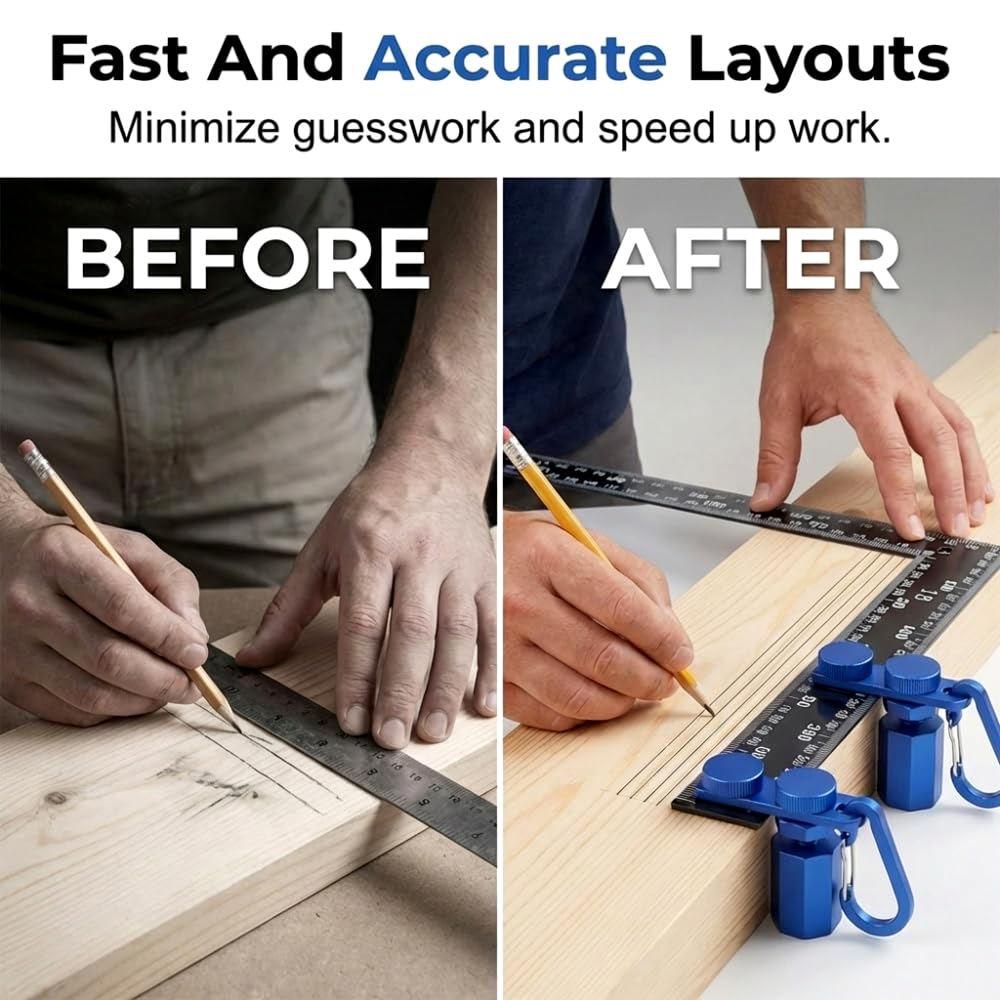 2Pcs Tall Stair Gauges Set for Framing Square with Holder, Stable Lock and Hook for Carpentry Circular Saw Guide