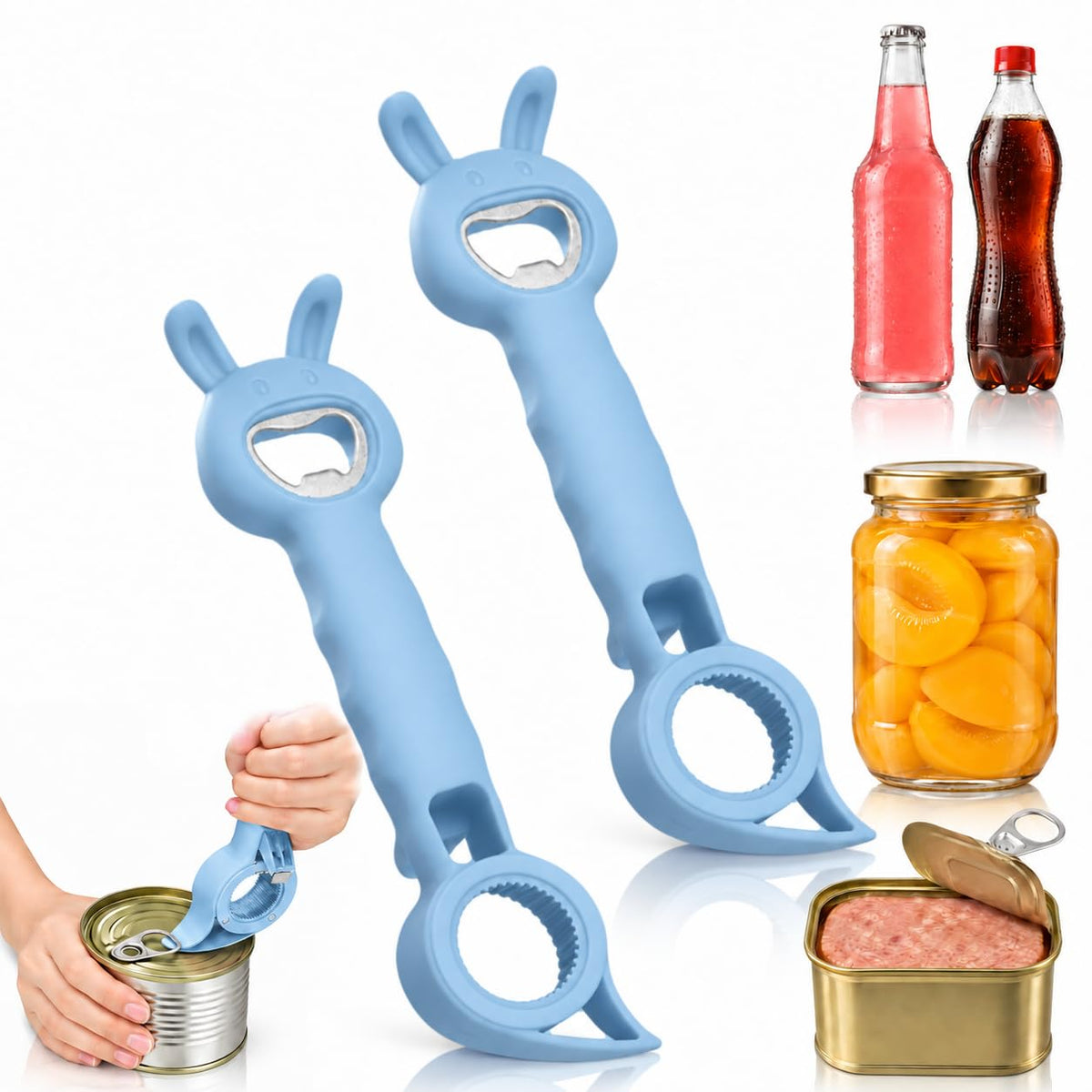 4-in-1 Bunny Shaped Bottle & Jar Opener, Multifunctional Easy-Grip Lid Opener