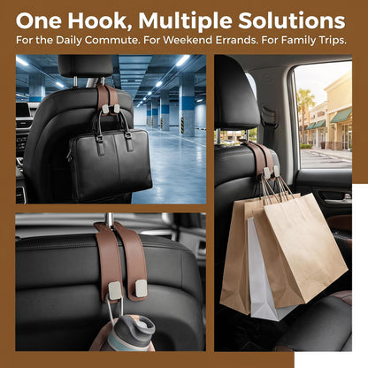 Headrest Hooks for Car, 4 Pack Car Seat Back Organizer Leather Hook