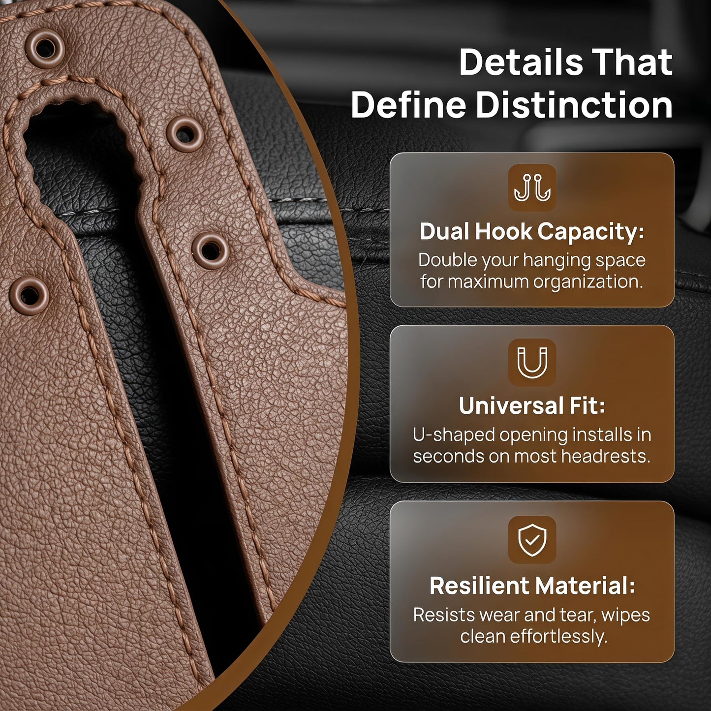 Headrest Hooks for Car, 4 Pack Car Seat Back Organizer Leather Hook