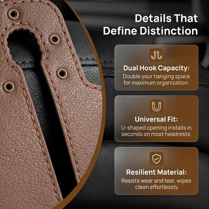 Headrest Hooks for Car, 4 Pack Car Seat Back Organizer Leather Hook