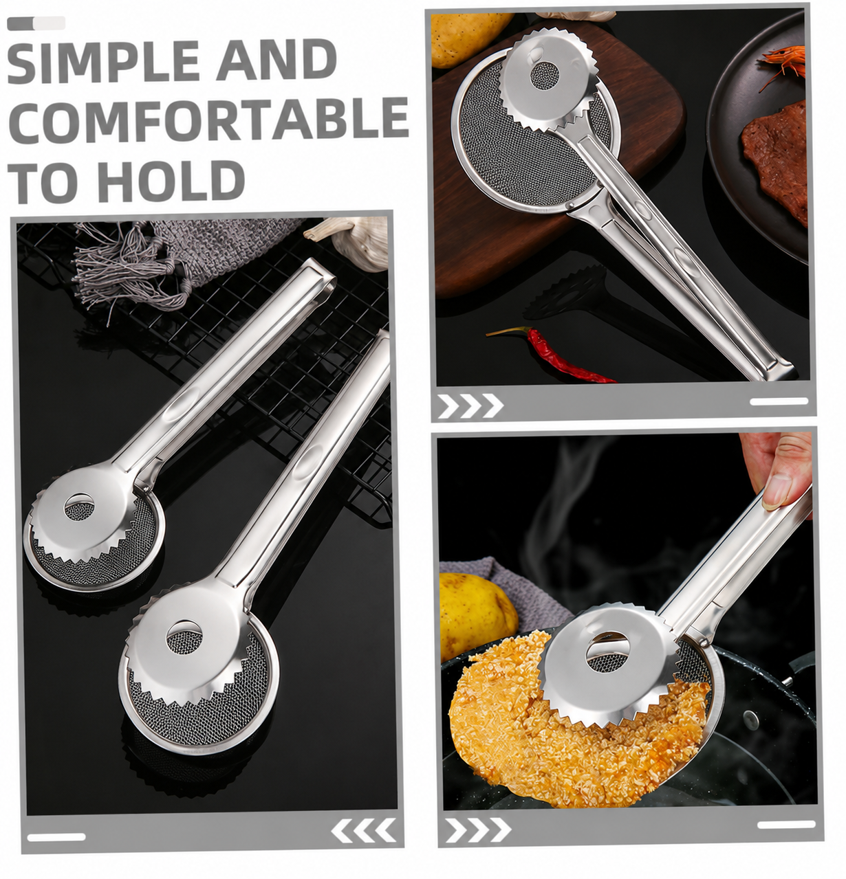 Stainless Steel Food Clip Kitchen Long Oil Filter