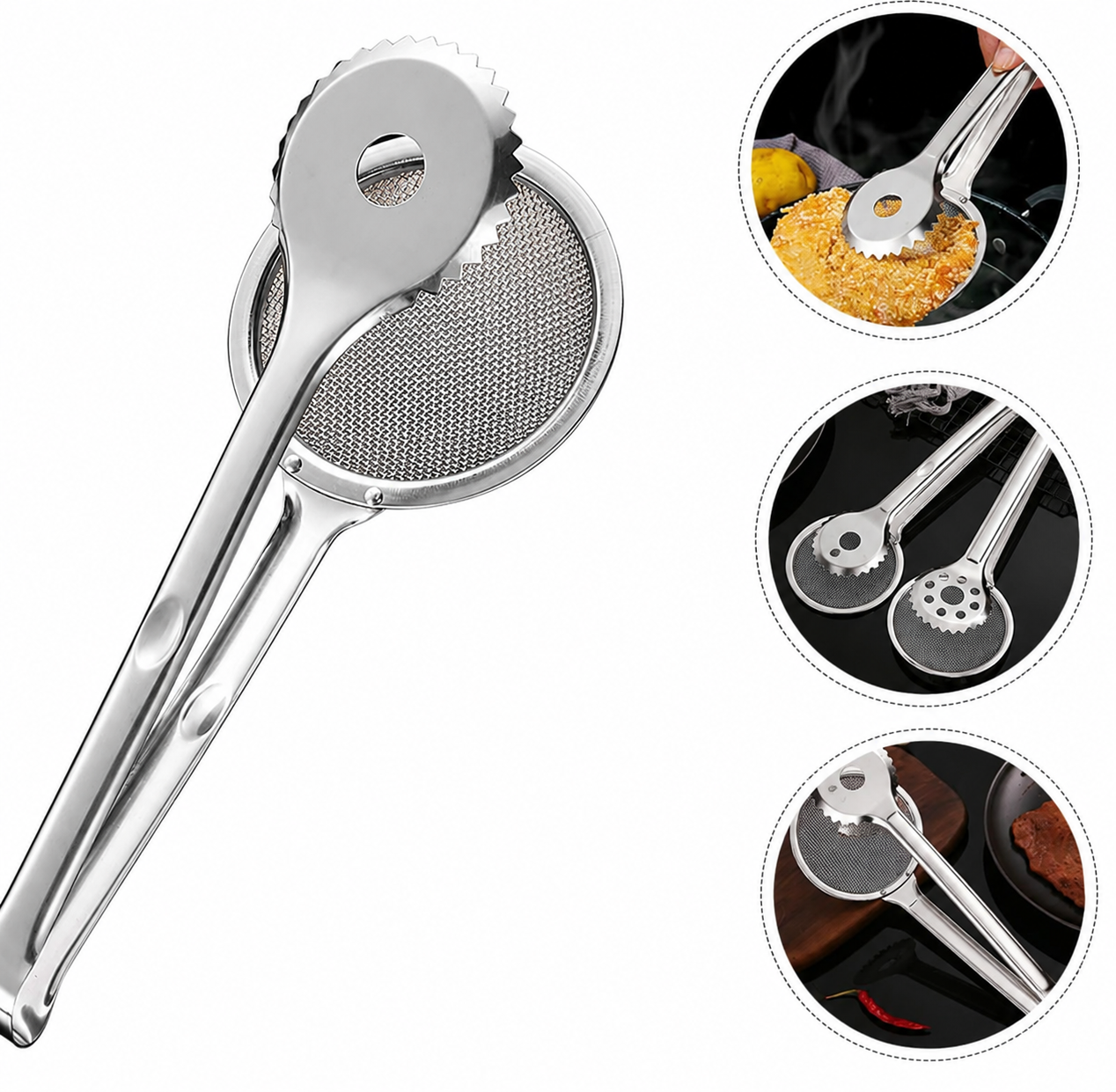 Stainless Steel Food Clip Kitchen Long Oil Filter