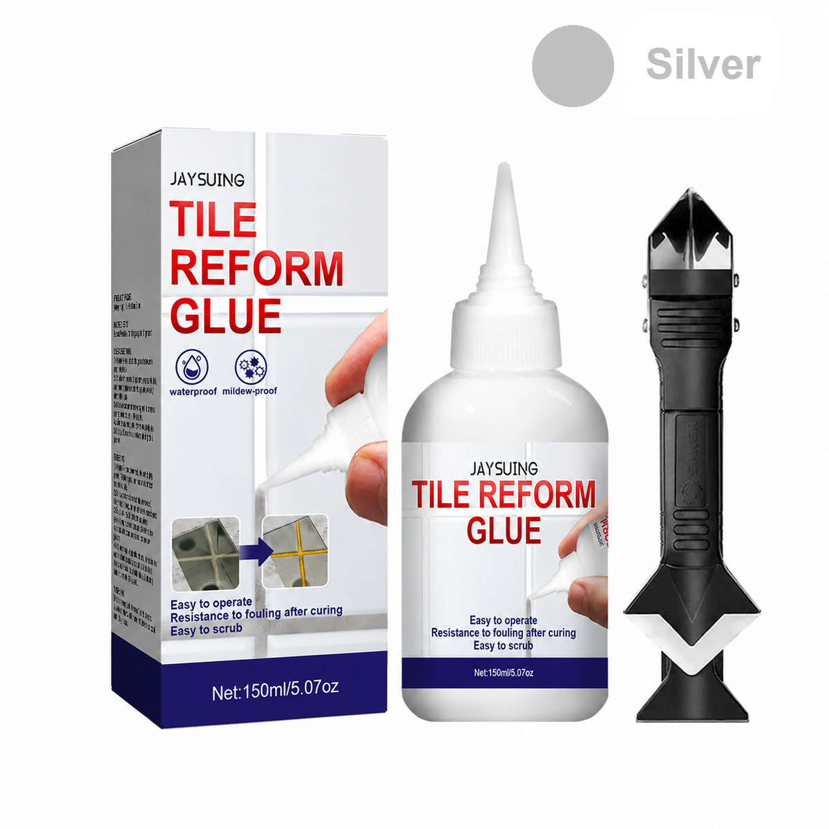 Pre-Mixed Mold-Resistant Glue-Based Tile Adhesive & Tile Grouting Tool Set