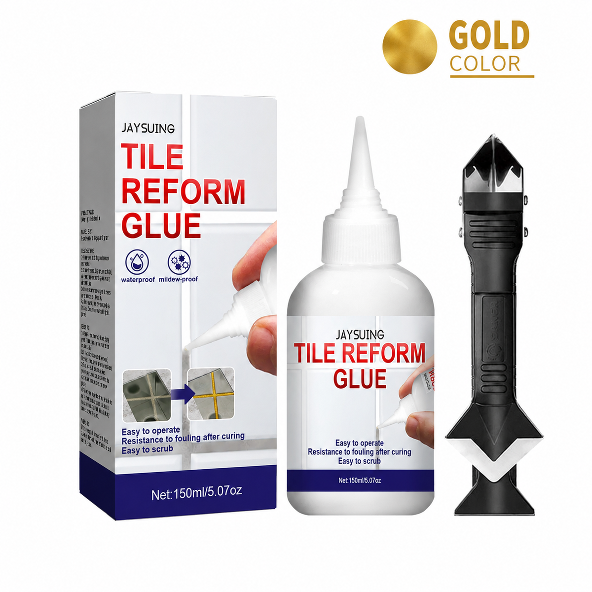 Pre-Mixed Mold-Resistant Glue-Based Tile Adhesive & Tile Grouting Tool Set