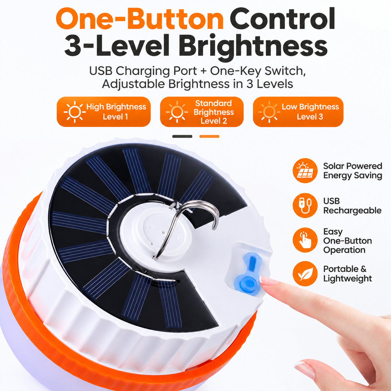150W Solar Camping Lantern with USB-C, Extendable Hook Design for Outdoor Use