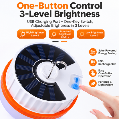 150W Solar Camping Lantern with USB-C, Extendable Hook Design for Outdoor Use