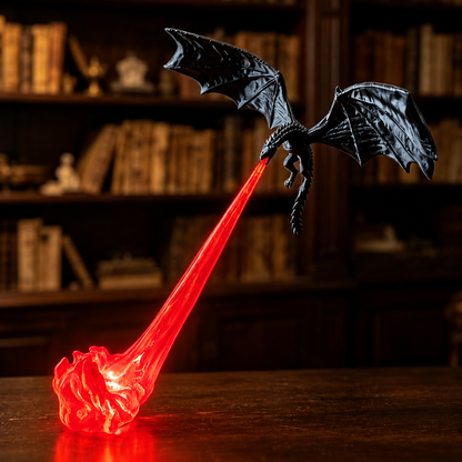 Dragon Bookshelf Nook Light, 3D Printed Fire-Breathing Dragon Decor with Flame Glow