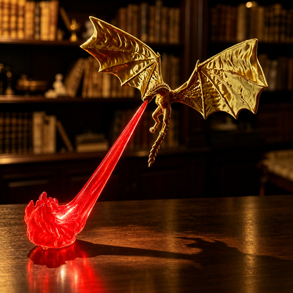 Dragon Bookshelf Nook Light, 3D Printed Fire-Breathing Dragon Decor with Flame Glow