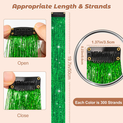 12PCS Hair Tinsel Clip In Glitter Fairy Tinsel Hair Extensions Gift