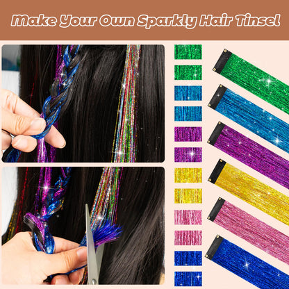 12PCS Hair Tinsel Clip In Glitter Fairy Tinsel Hair Extensions Gift