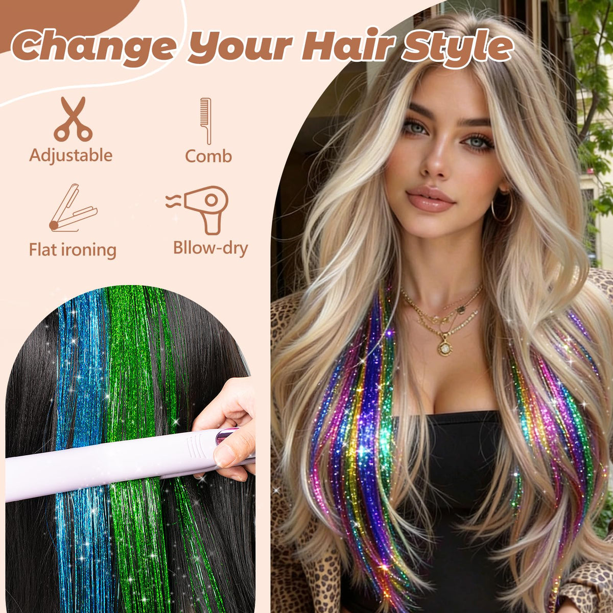 12PCS Hair Tinsel Clip In Glitter Fairy Tinsel Hair Extensions Gift
