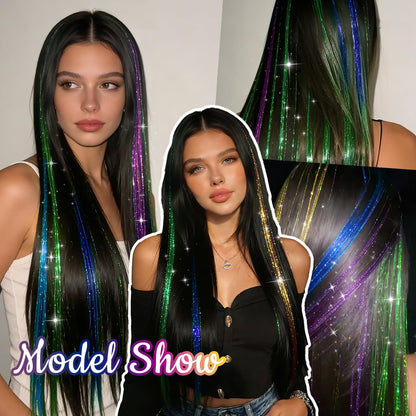 12PCS Hair Tinsel Clip In Glitter Fairy Tinsel Hair Extensions Gift