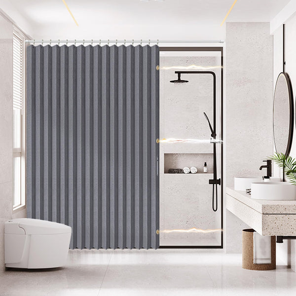 Folding Magnetic Waterproof Shower Curtain with Hooks, Acordion Polyester Shower Curtains for Bathroom